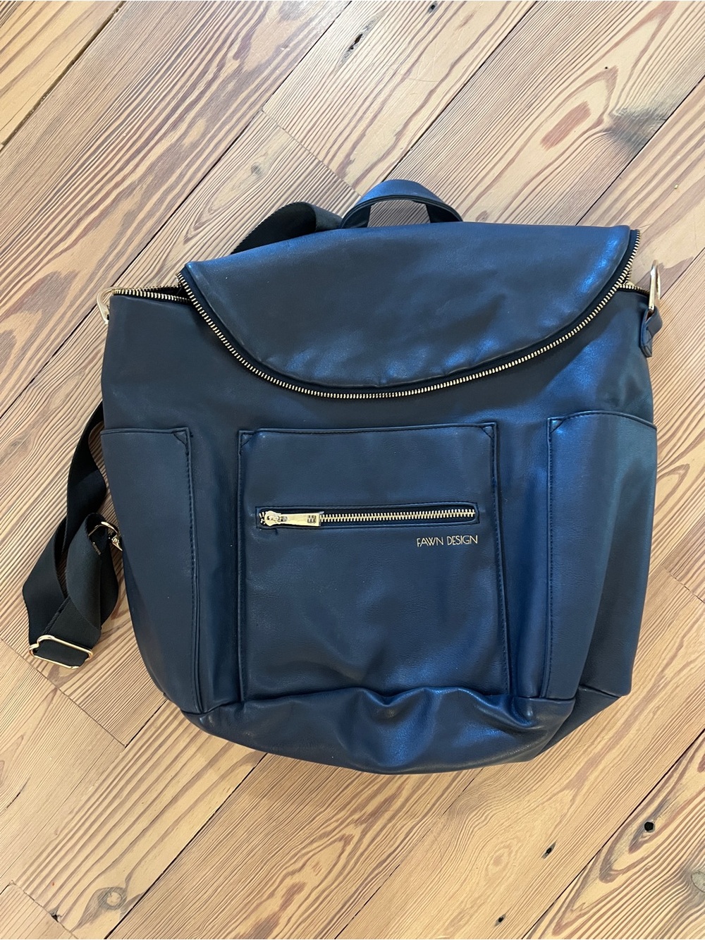 Fawn Design Navy Leather Diaper Bag/Backpack